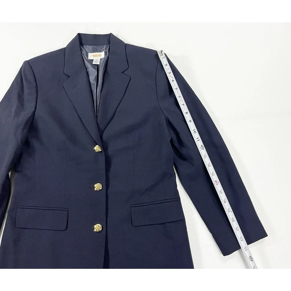 Vintage 90s Talbots Wool Blazer Navy Blue Gold Button‎ Old Money Preppy Womens 8